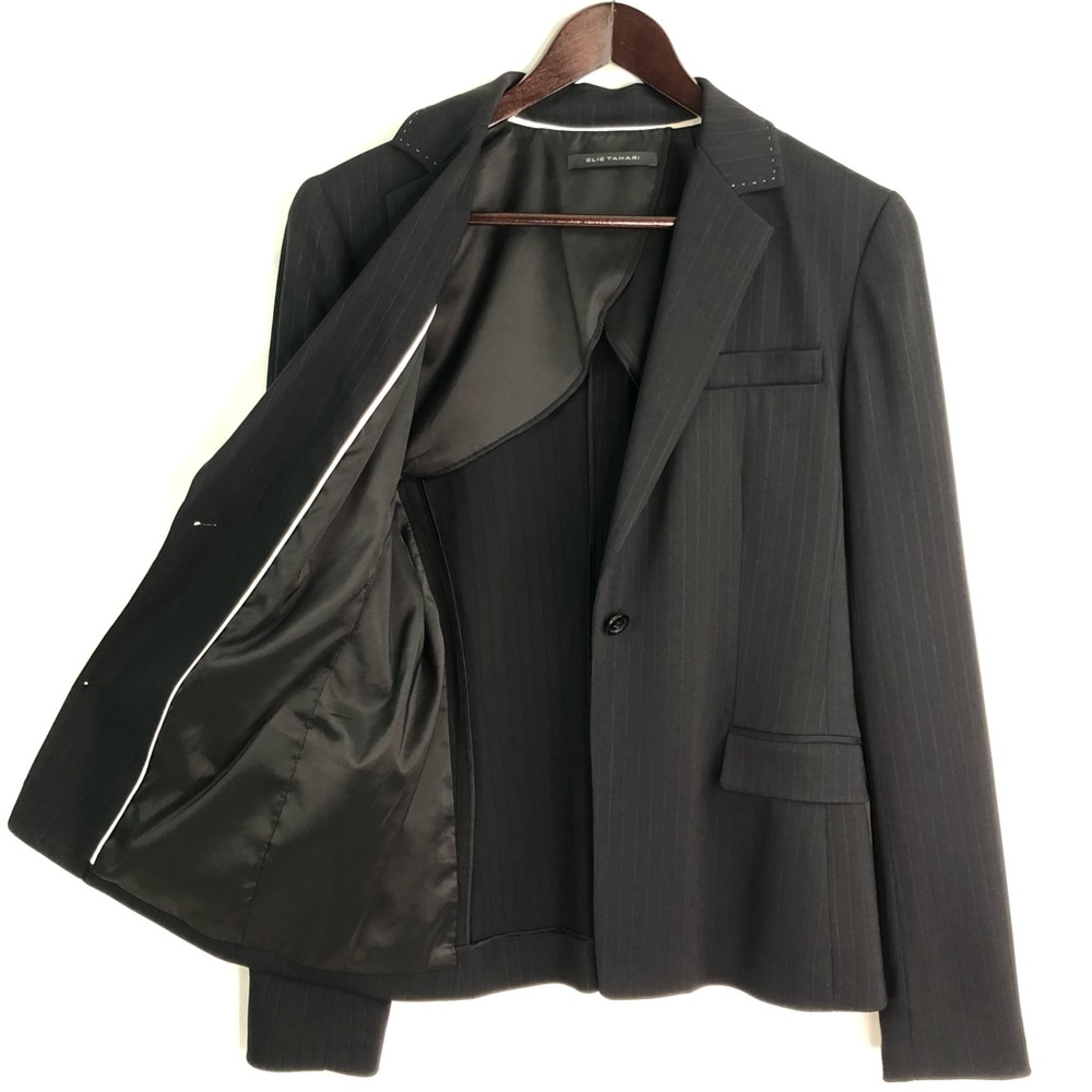 Elie Tahari Womens 6 Pinstripe Lined Jacket Black